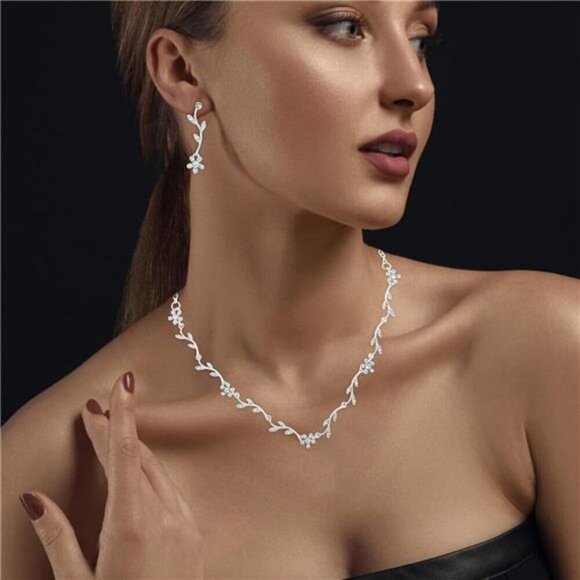 3 Piece Bridal Jewelry Set Crystal Necklace Earrings Bracelet Wedding Rhinestone - Picture 5 of 8